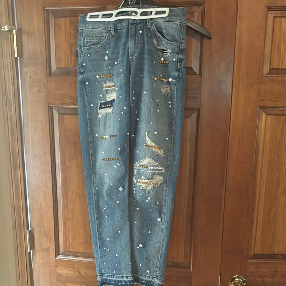 Liu Jo Blue Distressed Straight Leg Jeans